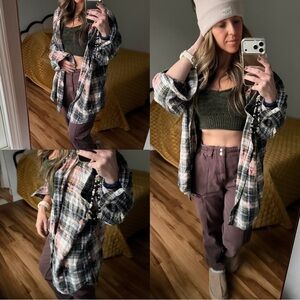 Vintage redone hand bleach dye oversized Plaid Flannel Shirt xl